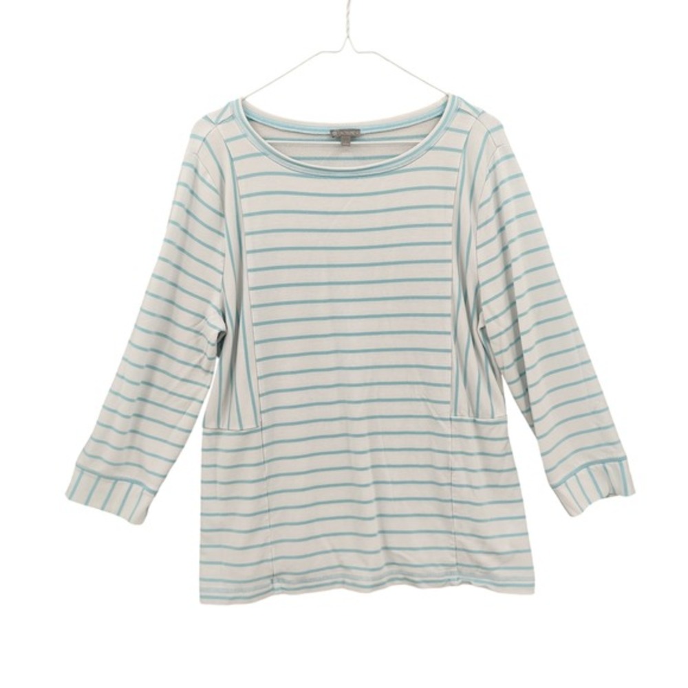 Talbots Womens Parisian Nautical Coastal Shirt L Top Blue White Striped Modal